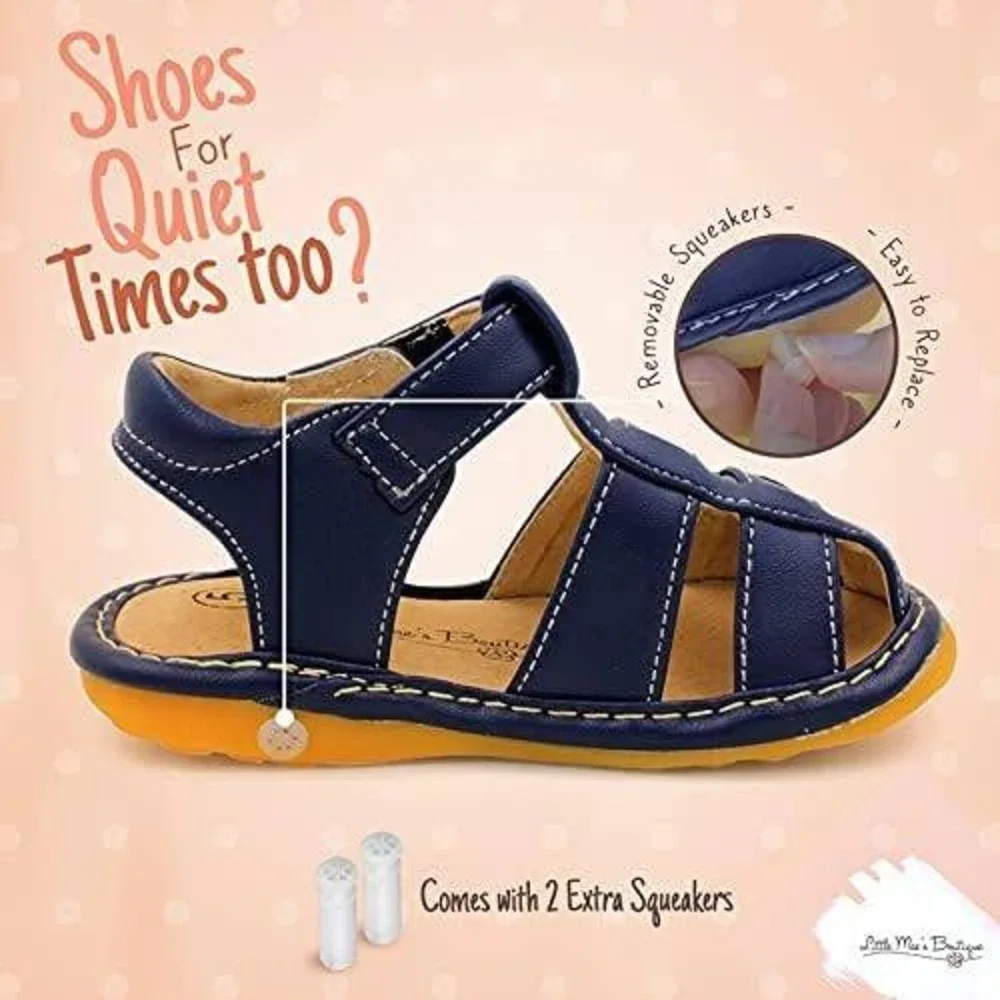 Little Maes Boutique Toddler Navy Blue Squeaky Fisherman Sandals Size 3 NEW